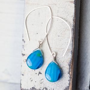 Blue Minimalist Earrings Teaerdrops NWT handmade
